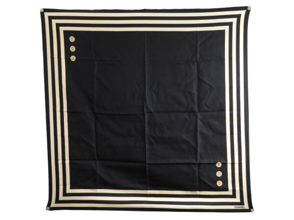  foulard chanel boutons logo cc en soie noir carre