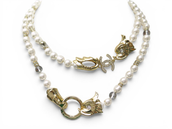  collier sautoir chanel dragon poisson logo cc