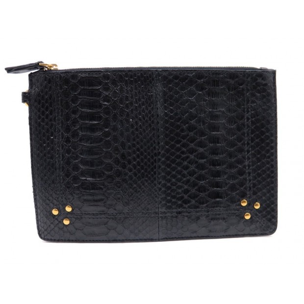 NEUF POCHETTE JEROME DREYFUSS POPOCHE M EN PYTHON NOIR SAC A MAIN CLUTCH 315€