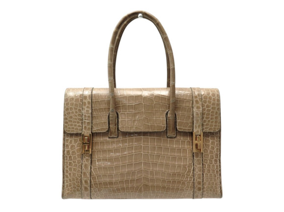 sac a main hermes drag cuir de crocodile beige