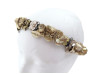 bandeau de tete chanel fleurs camelias en cuir dore