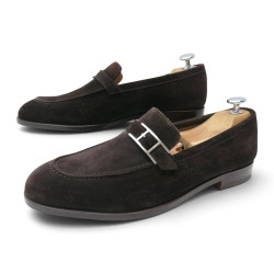  mocassins hermes monterey 41.5 daim marron boucle
