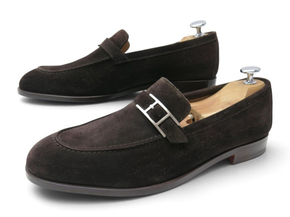 mocassins hermes monterey 41.5 daim marron boucle