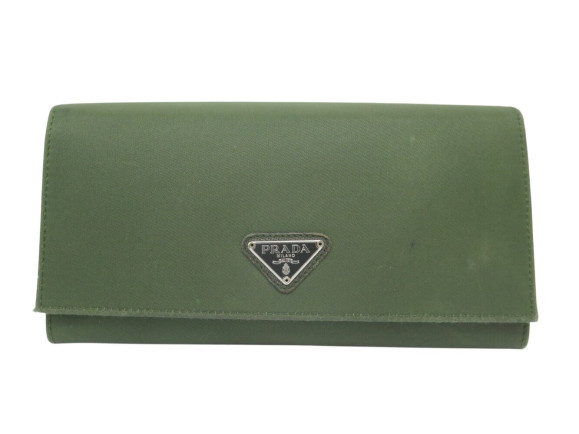 portefeuille prada plaque logo toile nylon vert green