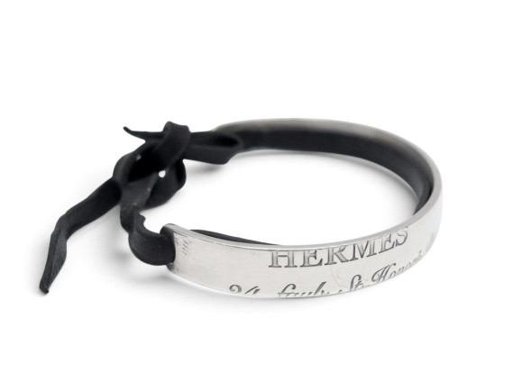 bracelet hermes cartouche en argent massif 925 cuir