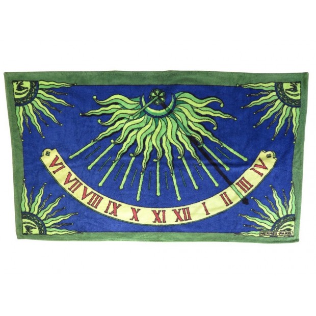 SERVIETTE DE BAIN HERMES CADRAN SOLAIRE COTON BLEU VERT BATH TOWEL COTTON 420€