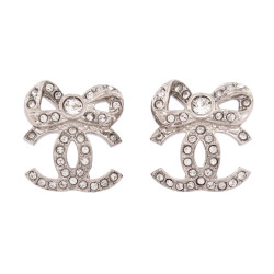  boucles d'oreilles chanel logo cc noeud et strass