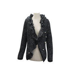  veste lanvin 707m en tweed noir s 36 boutons en