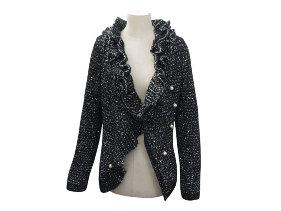 veste lanvin 707m en tweed noir s 36 boutons en