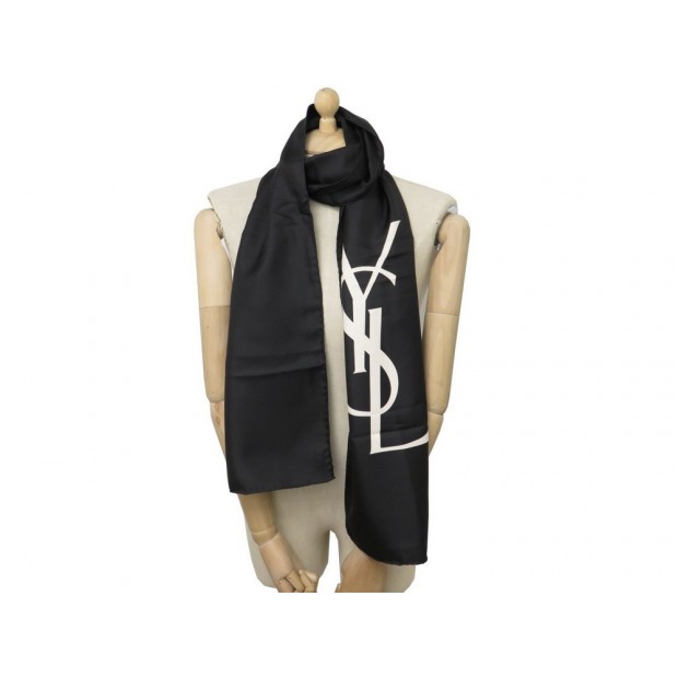 NEUF FOULARD YVES SAINT LAURENT 100% SOIE NOIRE 