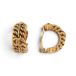  boucles d'oreilles chanel chaine maille doree