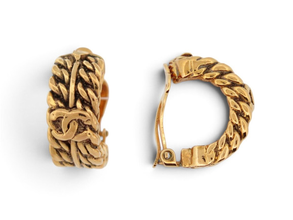 boucles d'oreilles chanel chaine maille doree