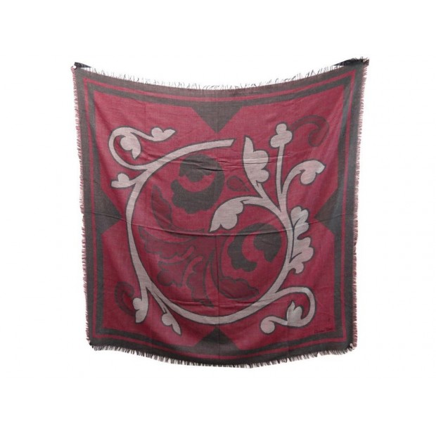 CHALE CHRISTIAN DIOR FOULARD CARRE 140 EN LAINE VIERGE BORDEAUX WOOL SHAWL 550€