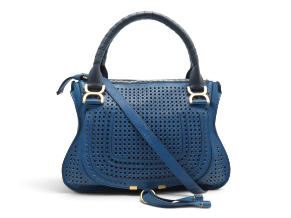  sac a main chloe marcie mm en cuir perfore bleu