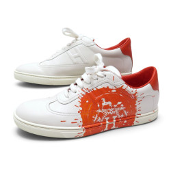 chaussures hermes quicker splash orange blanc cuir