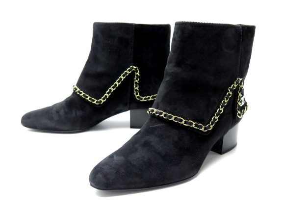 bottines chanel g34929 chaine logo cc 41 daim noir a