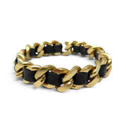  bracelet chanel chaine et cuir entrelace noir