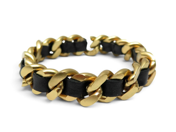  bracelet chanel chaine et cuir entrelace noir