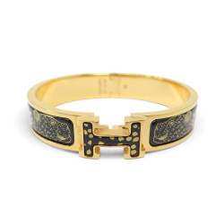 bracelet hermes clic h les leopards email noir dore