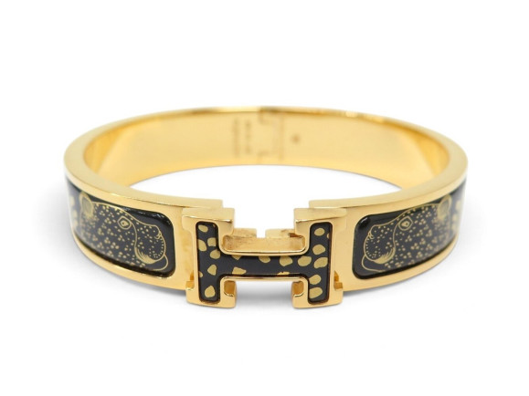 bracelet hermes clic h les leopards email noir dore