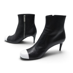 chaussures chanel bottines 39 en cuir bicolore noir