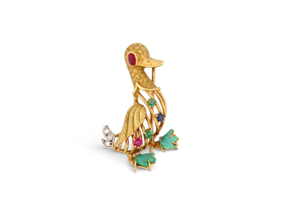 broche canard circa 1960 or jaune 18k 7gr