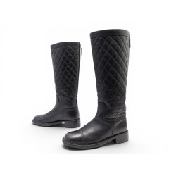 chaussure bottes chanel logo cc g29323 cuir matelasse