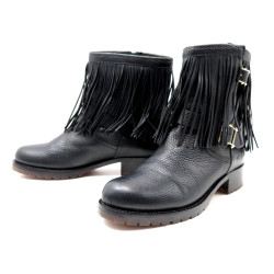 bottines valentino rockstud a franges cuir noir 39