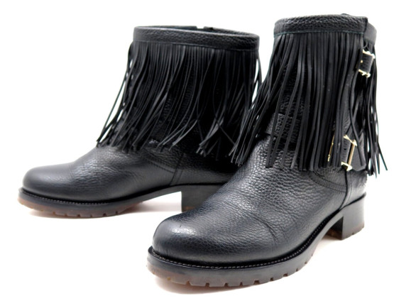 bottines valentino rockstud a franges cuir noir 39