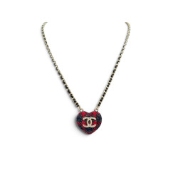  collier chanel ab9483 pendentif coeur tweed logo