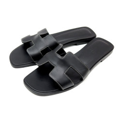 chaussures hermes mules oran h021056z 37 cuir noir
