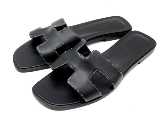 chaussures hermes mules oran h021056z 37 cuir noir