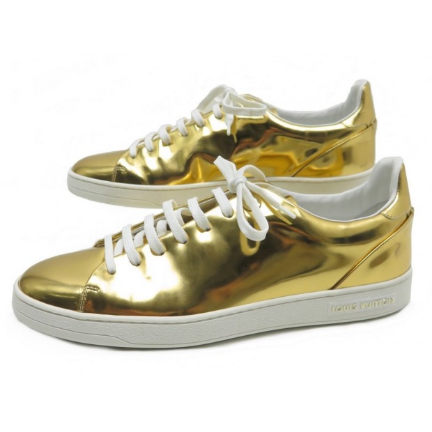 NEUF CHAUSSURES LOUIS VUITTON FRONTROW 40.5 BASKETS EN CUIR DORE SNEAKERS 590€
