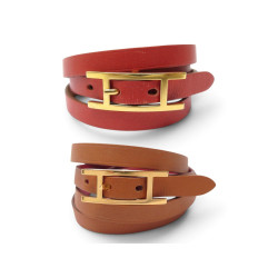 bracelet hermes behapi cuir swift rouge brique gold