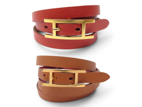 bracelet hermes behapi cuir swift rouge brique gold