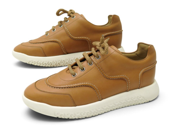 chaussures hermes turn 191130z baskets en cuir marron