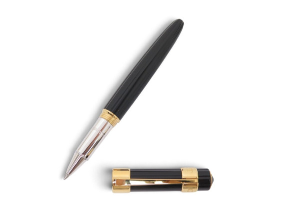 stylo bille chaumet cabochon laque noire et metal dore