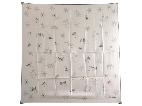 foulard chanel twill de soie ski flocons logo cc