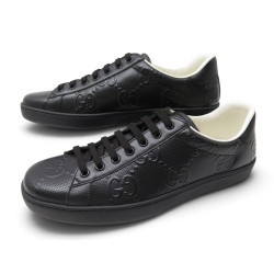  chaussures gucci baskets 625787 ace gg cuir noir