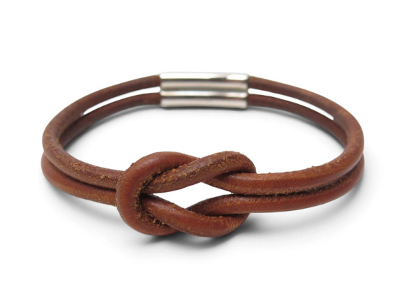 bracelet hermes atame cuir acier palladie noeud marrin