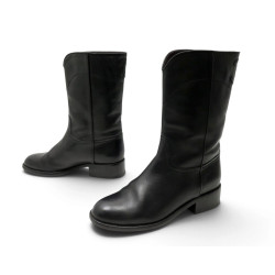 bottes chanel mi mollet western g26068 cuir noir logo