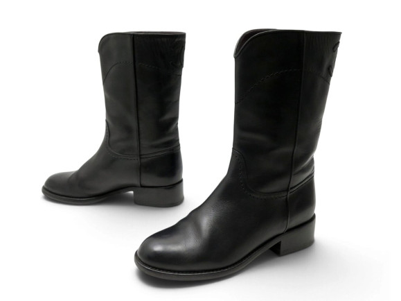 bottes chanel mi mollet western g26068 cuir noir logo