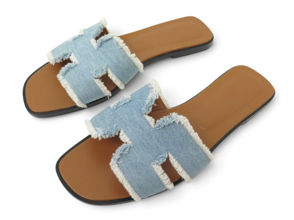 chaussures hermes mules oran en toile denim bleu