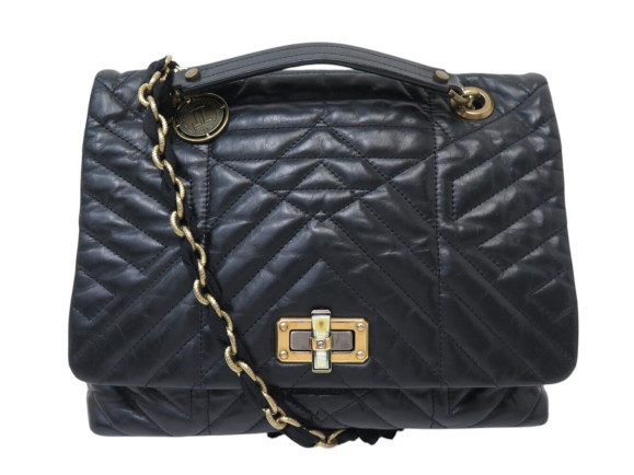 sac a main lanvin happy medium en cuir noir matelasse