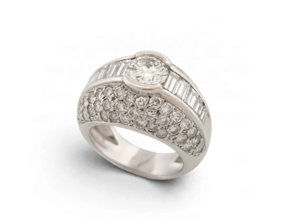bague bandeau 75 diamants ronds baguette 3.9ct t51 or