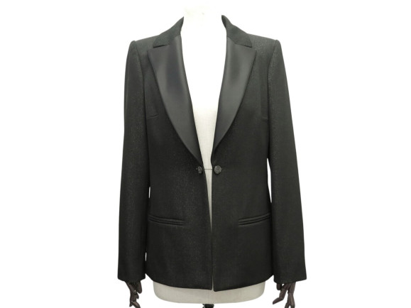 veste de smoking chanel noir pailletee 40 m satin