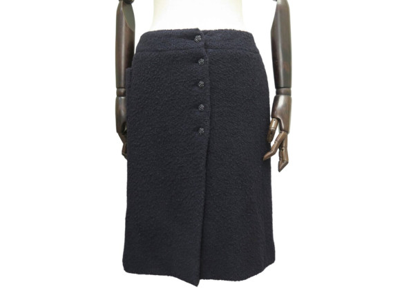 jupe chanel tweed de laine 40 m bleu marine