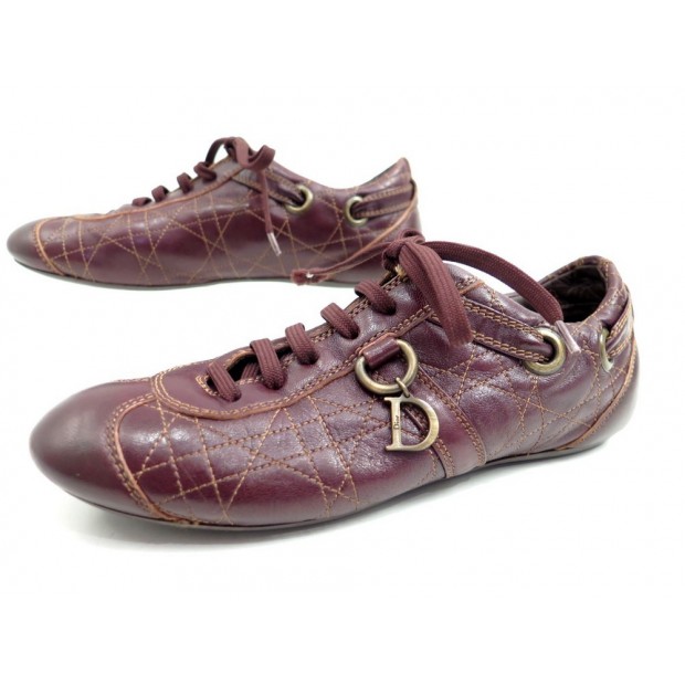 CHAUSSURES CHRISTIAN DIOR CANNAGE SPORT 38.5 BASKET EN CUIR BORDEAUX SHOES 590€