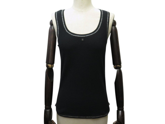 haut chanel debardeur noir 38 m logo cc en coton