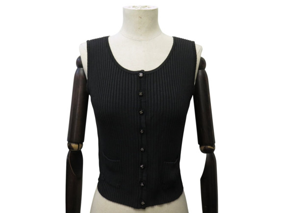 haut chanel debardeur 38 m en maille cotelee boutons